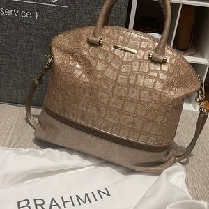Used- Brahmin Large Duxbury Satchel Gold Artois
